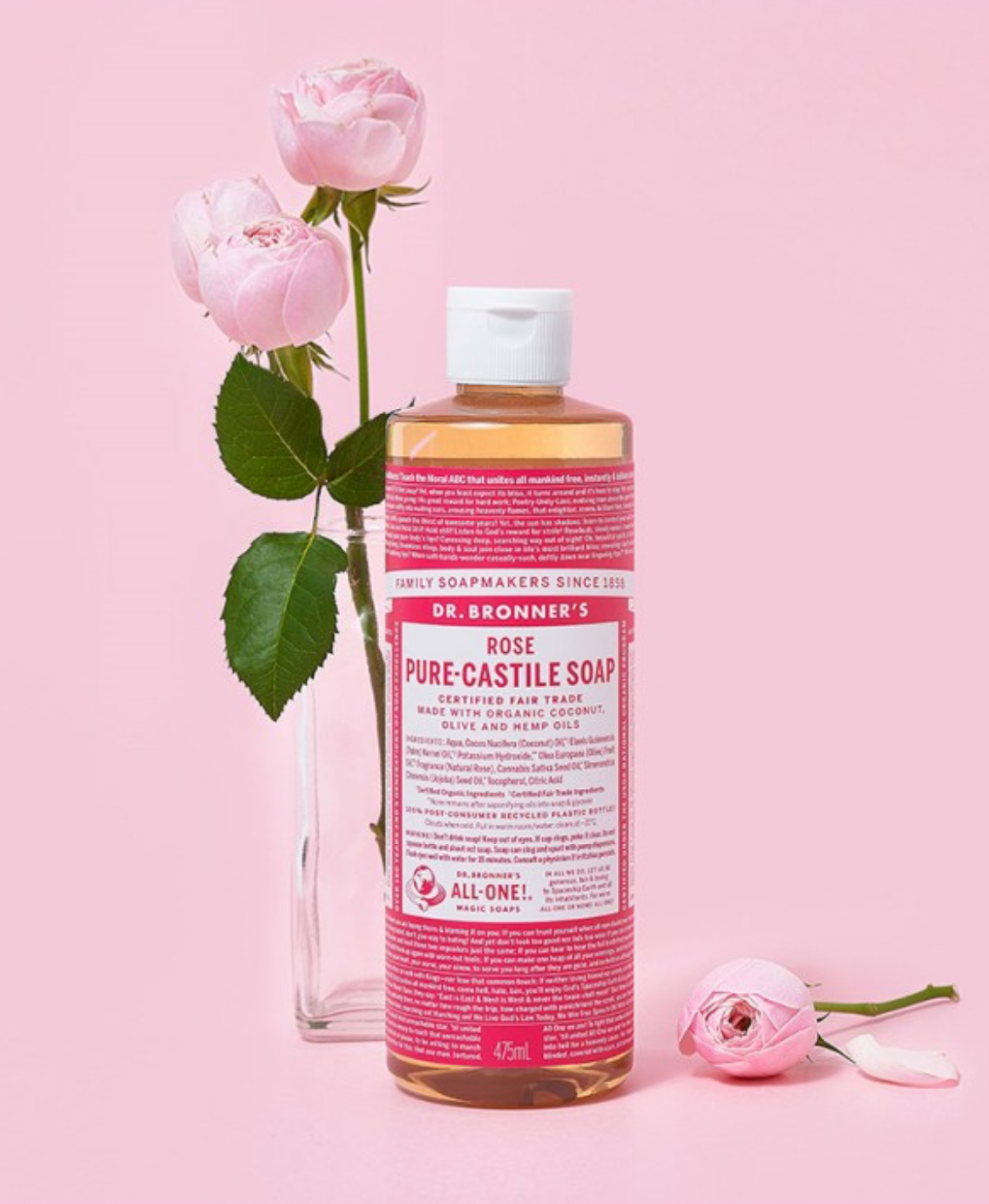 Rose Pure Castile Soap, 475ml, 1pack - Image 2