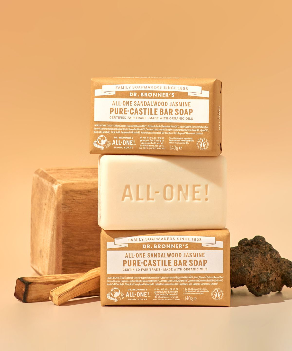 Sandalwood Jasmine Pure Castile Bar Soap, 140g, 1pack - Image 3