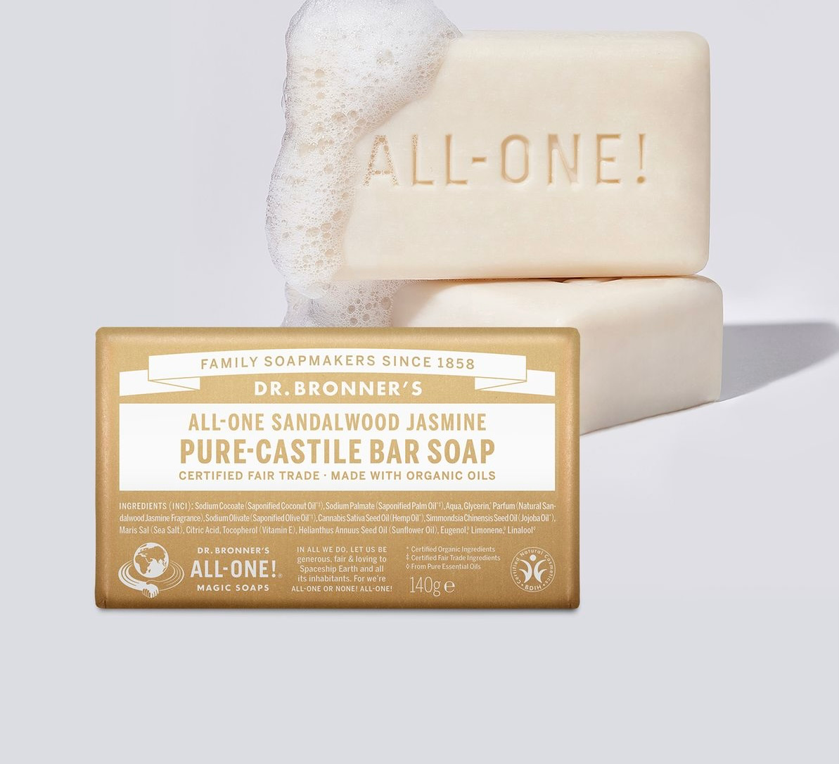 Sandalwood Jasmine Pure Castile Bar Soap, 140g, 1pack - Image 2