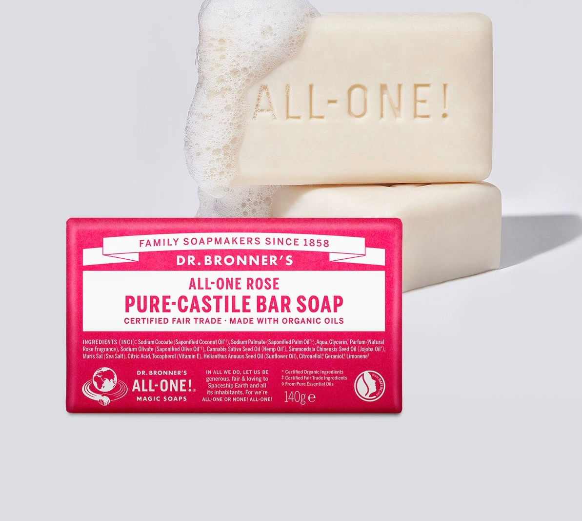 Rose Pure Castile BarSoap, 140g, 1pack - Image 2