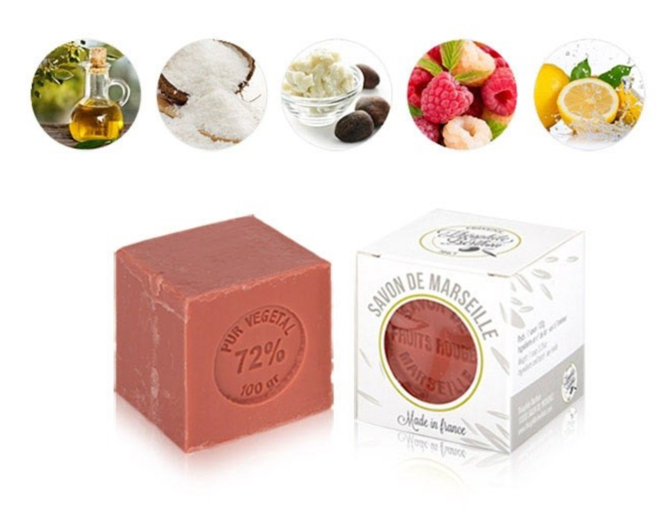 Red Fruit Scent Marseille Soap, 100g, 1pack - Image 2