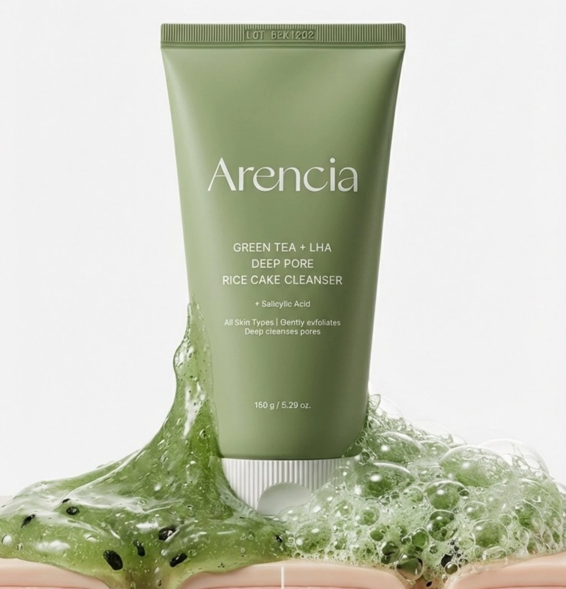 Green Tea + LHA Deep Pore Rice Cake Cleanser, 150ml, 1pack - Image 3