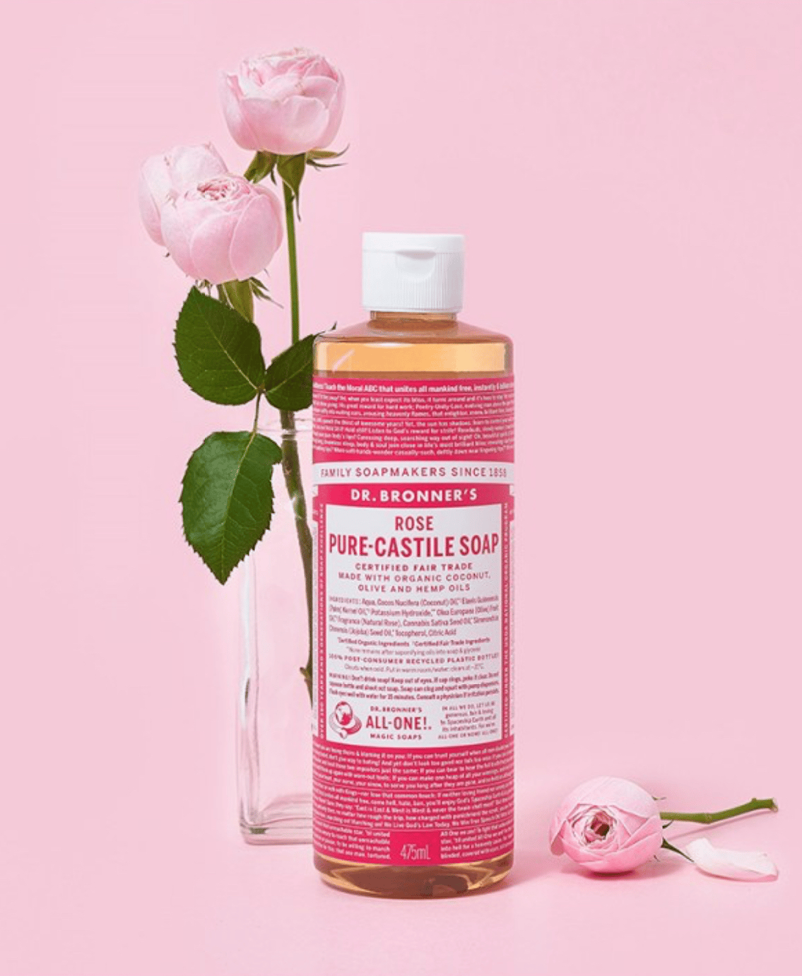Rose Pure Castile Soap, 475ml, 1pack - Image 2